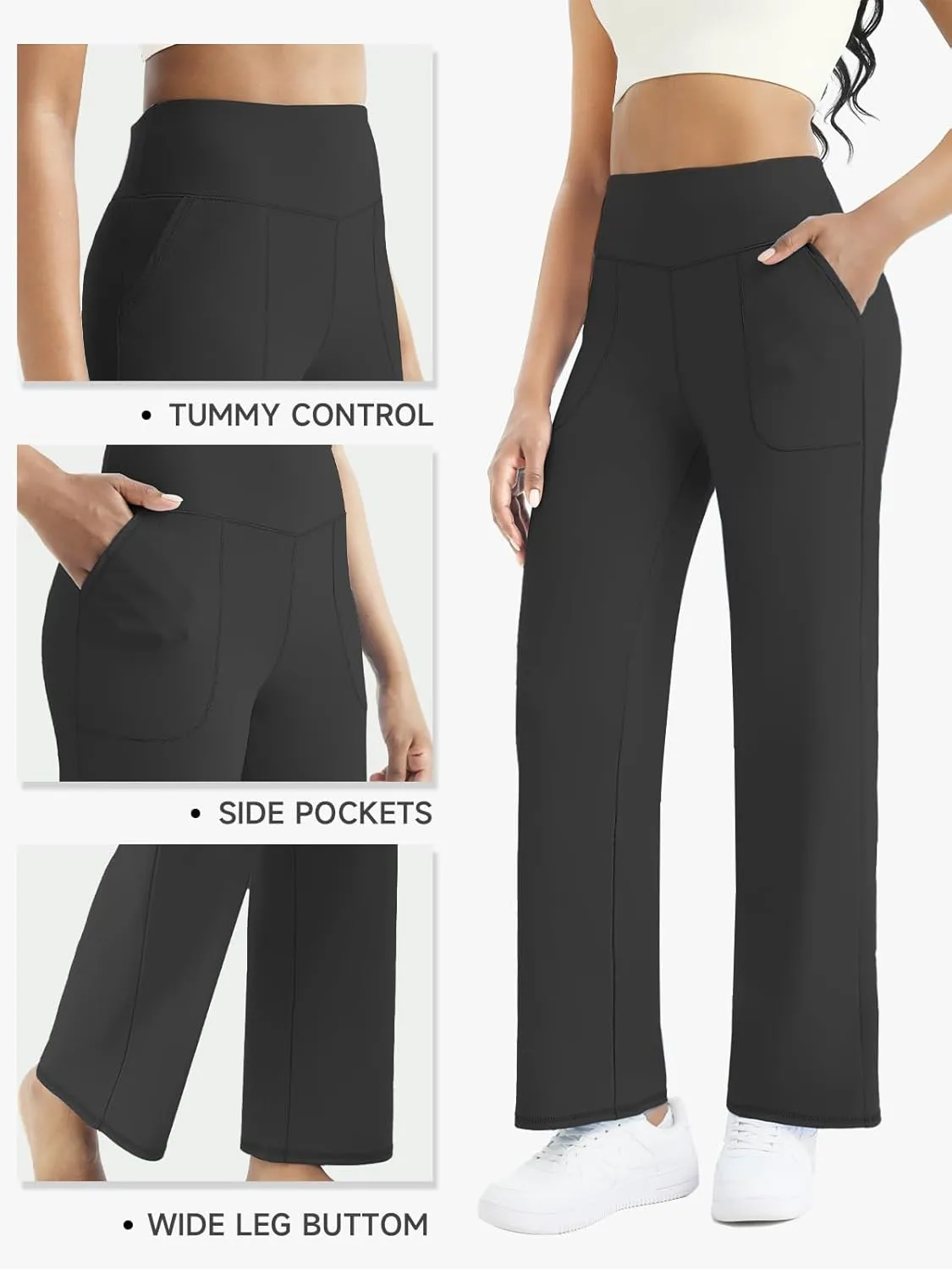 FireSwan Wide Leg Yoga Pants Women Stretch Dress Lounge Pants with Pockets High Waisted Loose Casual Trousers