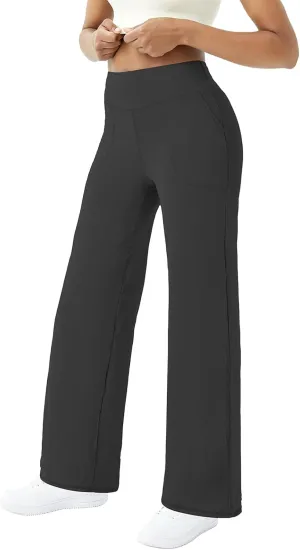 FireSwan Wide Leg Yoga Pants Women Stretch Dress Lounge Pants with Pockets High Waisted Loose Casual Trousers
