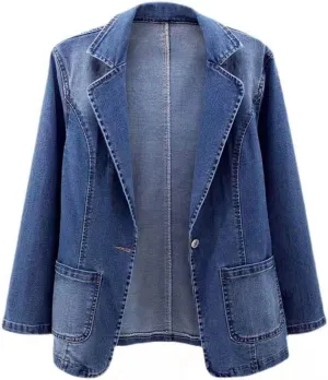 Firzero Jean Jacket Women Plus Size Denim Jackets Casual Basic Lapel Tops Button Down Jean Coat with Pockets 2024 Trucker Coats