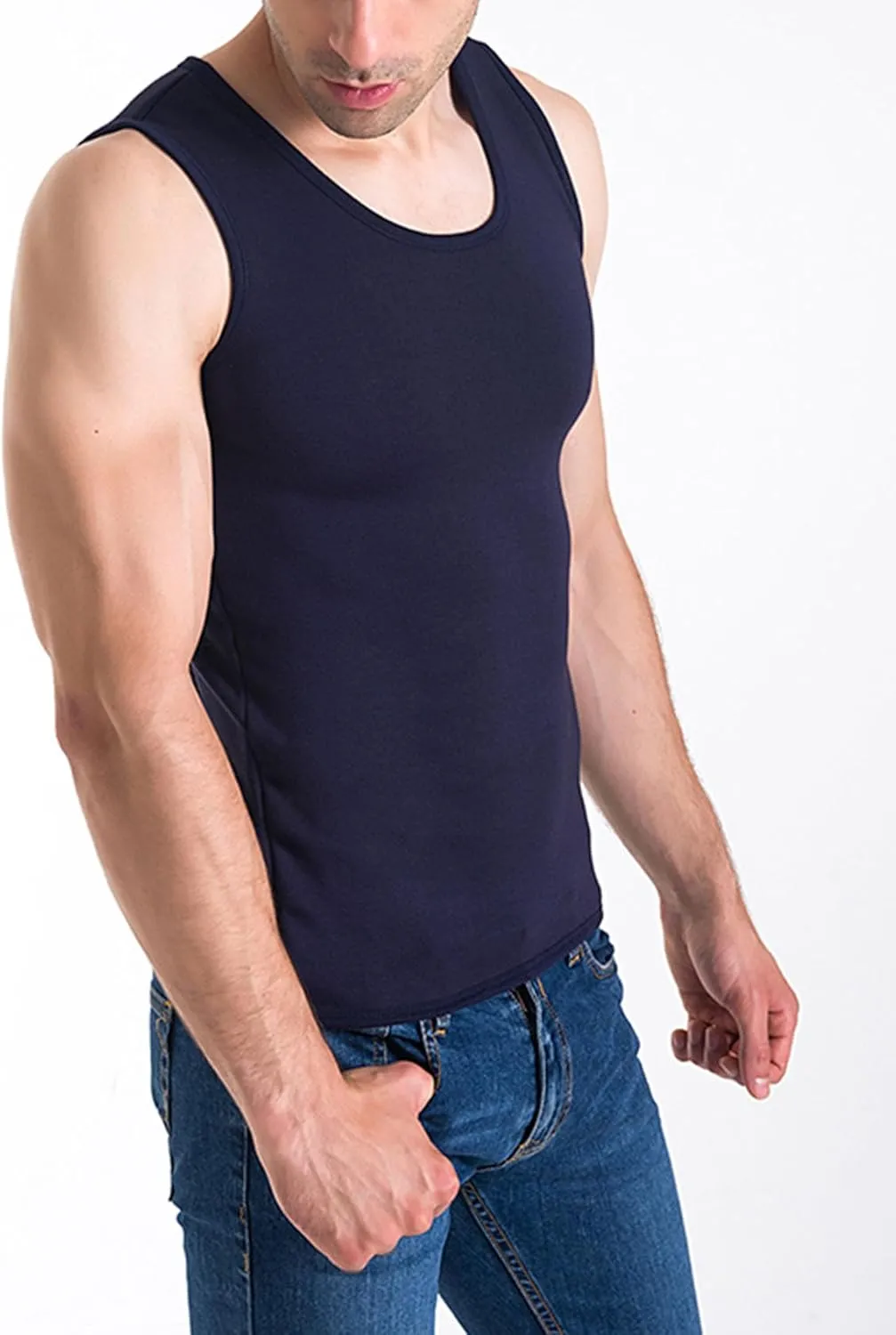 Flygo 2 Pack Thermal Tank Top Men Cotton Winter Warm Fleece Lined Underwear Sleeveless Vest Undershirt