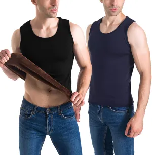 Flygo 2 Pack Thermal Tank Top Men Cotton Winter Warm Fleece Lined Underwear Sleeveless Vest Undershirt