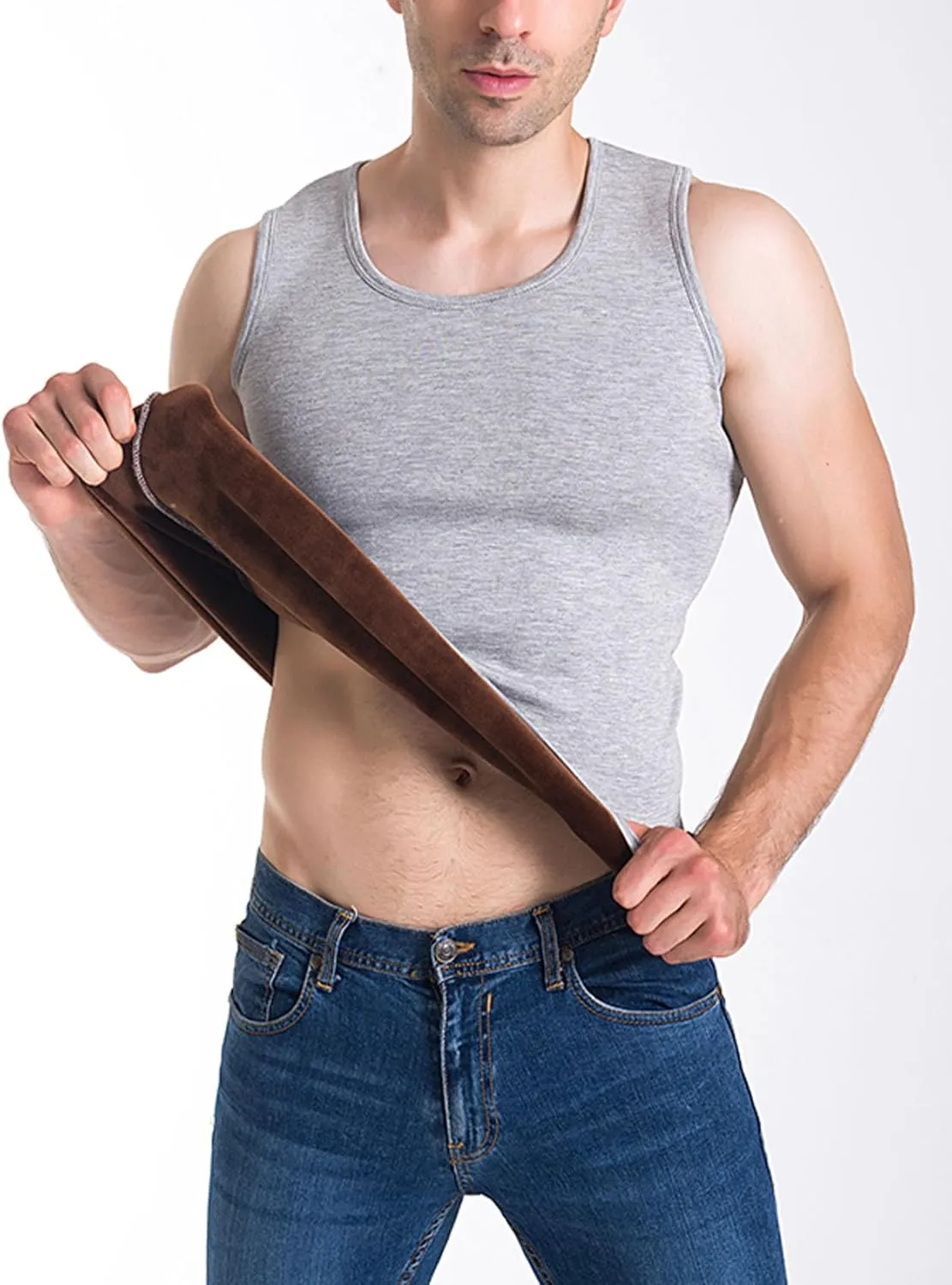 Flygo 2 Pack Thermal Tank Top Men Cotton Winter Warm Fleece Lined Underwear Sleeveless Vest Undershirt