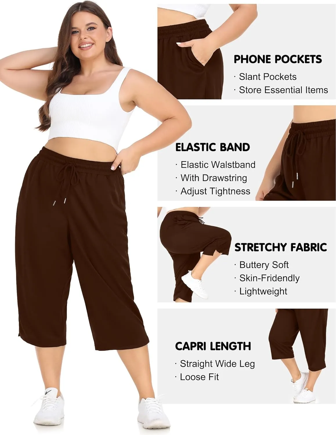 FOREYOND Plus Size Capri Pants for Women Loose Fit Yoga Pants with Pockets Workout Activewear Sweatpants