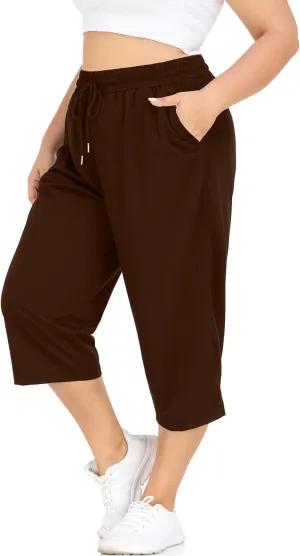 FOREYOND Plus Size Capri Pants for Women Loose Fit Yoga Pants with Pockets Workout Activewear Sweatpants