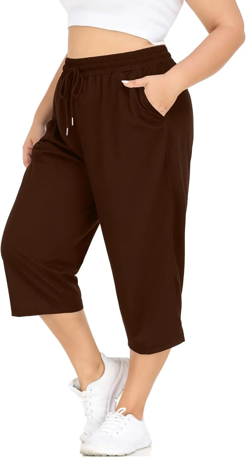 FOREYOND Plus Size Capri Pants for Women Loose Fit Yoga Pants with Pockets Workout Activewear Sweatpants