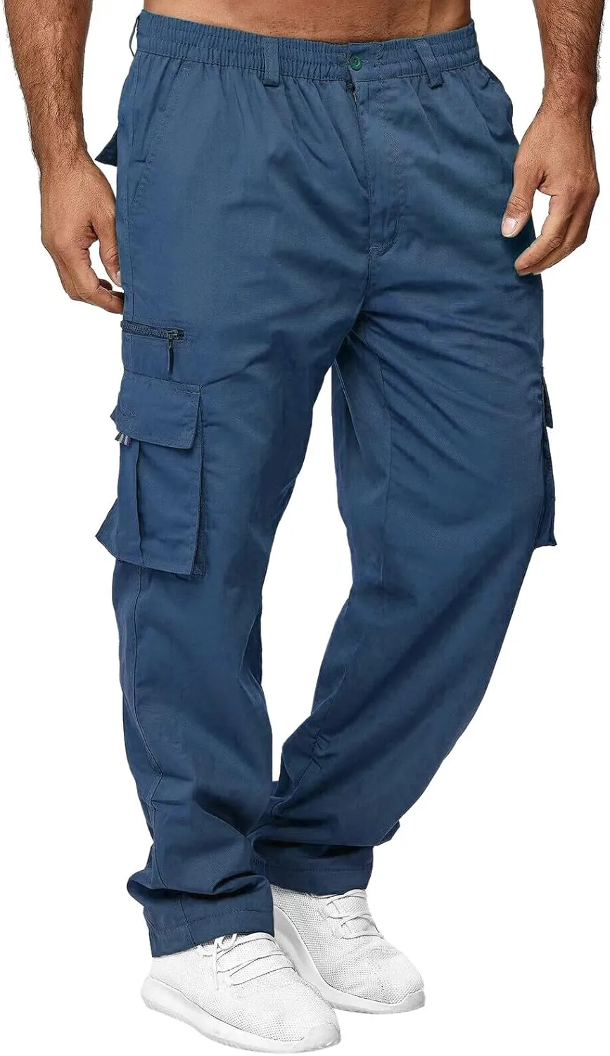 GIERIDUC Men's Linen Pants Casual Long Pants Khaki Uniform Pants for Boys Work Pants for Men Slim Fit Mens Long Workout Pants