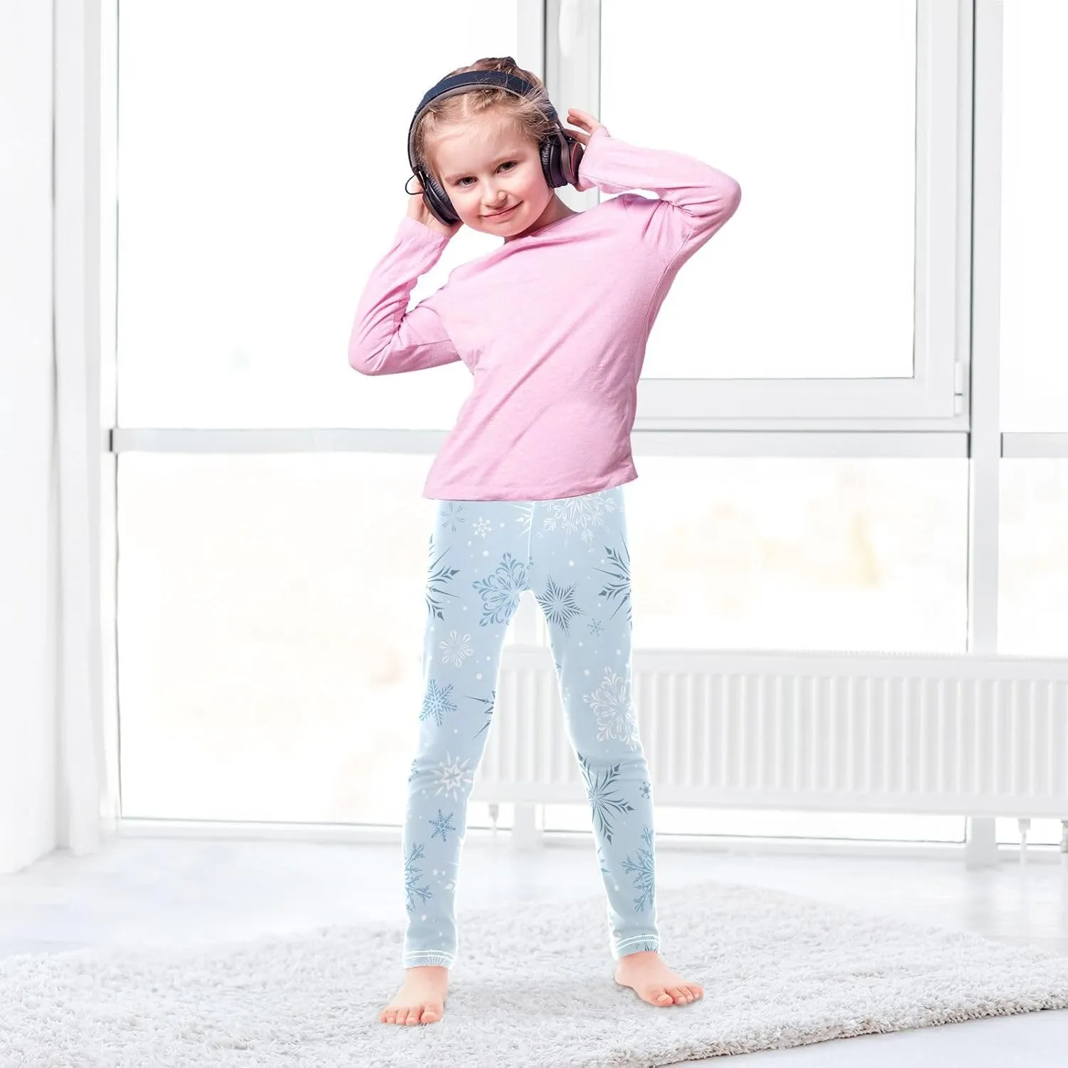 Girls' Leggings Girls Stretch Leggings Christmas Shiny Snowflakes Blue Children's Yoga Pants Clothes Kids Dance Tights Place