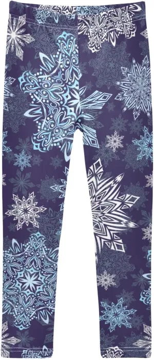 Girls' Leggings Girls Stretch Leggings Christmas Snowflake Ice Blue Children's Yoga Pants Clothes Kids Dance Tights Place