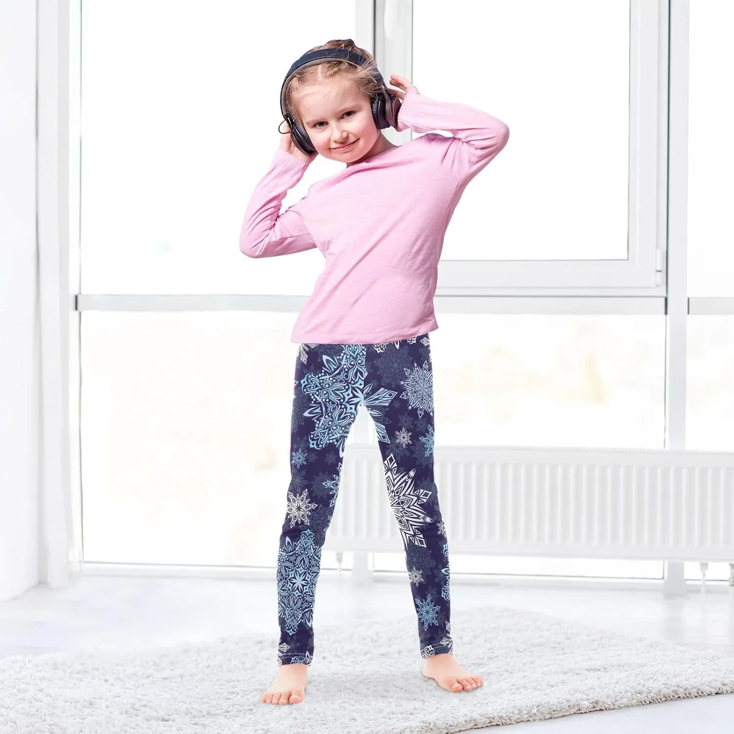 Girls' Leggings Girls Stretch Leggings Christmas Snowflake Ice Blue Children's Yoga Pants Clothes Kids Dance Tights Place