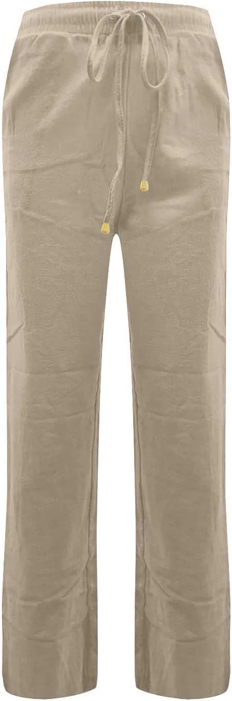 Gumipy Linen Casual Pants for Women Drawstring High Waisted Dress Pants Straight Leg Trousers Pants Lounge Pants with Pockets