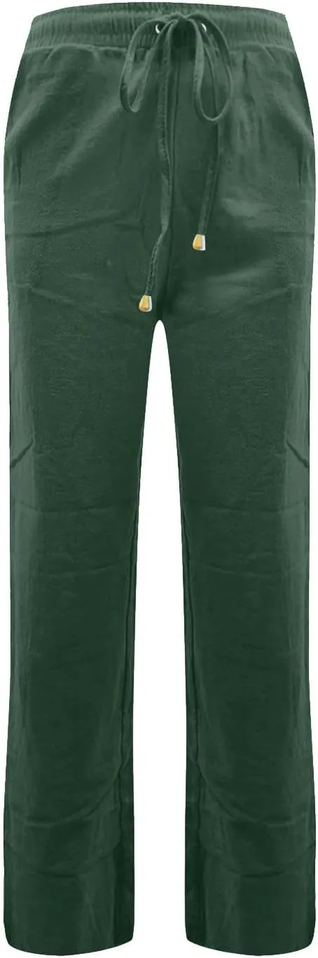 Gumipy Linen Casual Pants for Women Drawstring High Waisted Dress Pants Straight Leg Trousers Pants Lounge Pants with Pockets