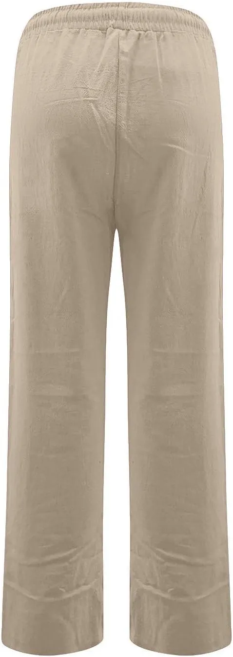 Gumipy Linen Casual Pants for Women Drawstring High Waisted Dress Pants Straight Leg Trousers Pants Lounge Pants with Pockets