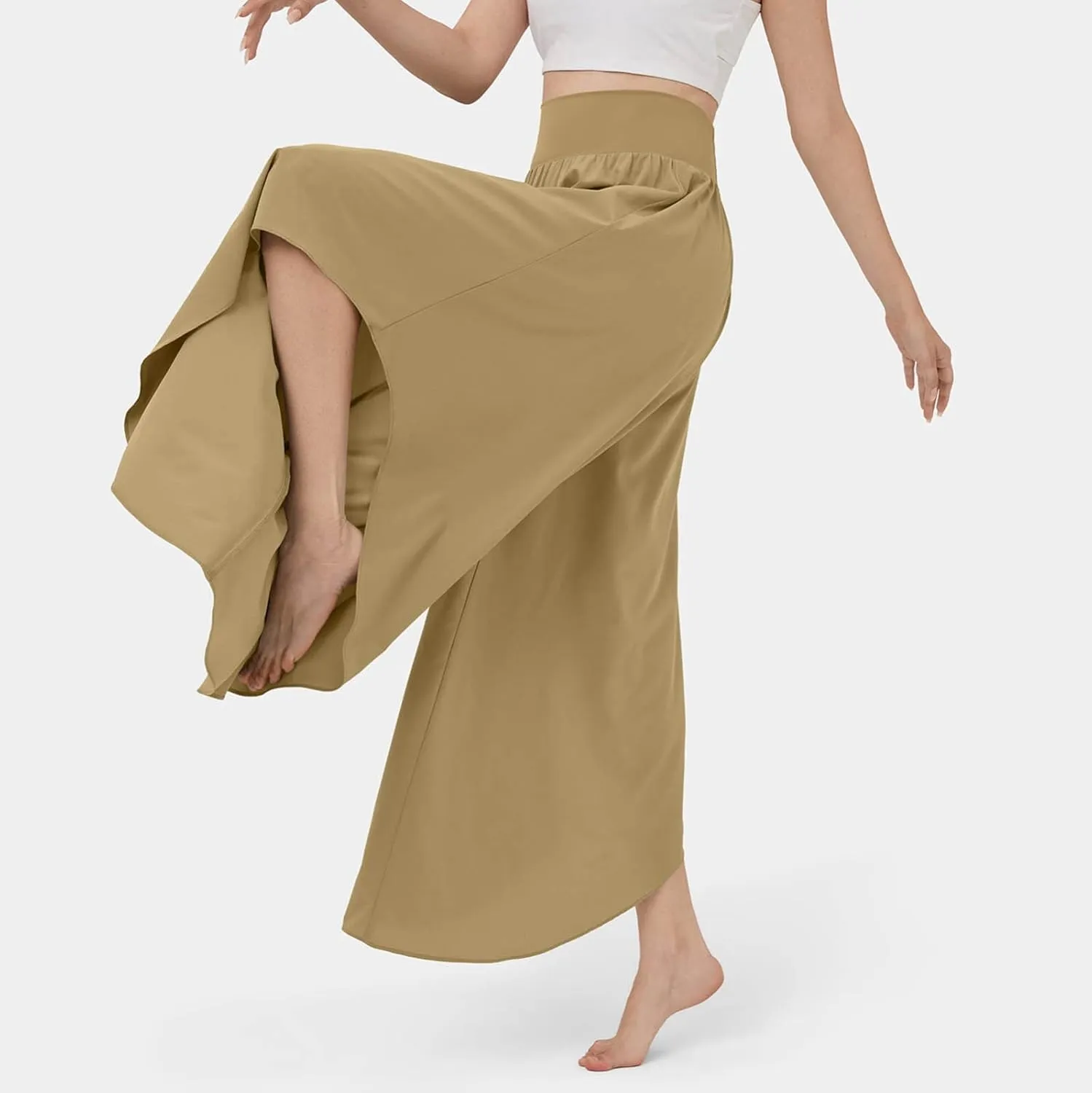 Gumipy Women Flowy Ruffle Wide Leg Pants High Waisted Elastic Waistband Palazzo Pants Flare Yoga Pants Soft Pilates Pants
