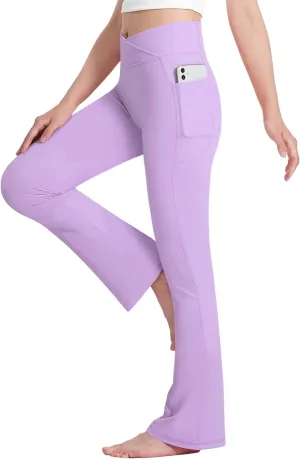 HASMES Girls Flare Leggings with Pockets Kids Bell Bottom High Waisted Flare Yoga Pants for Dance Activewear