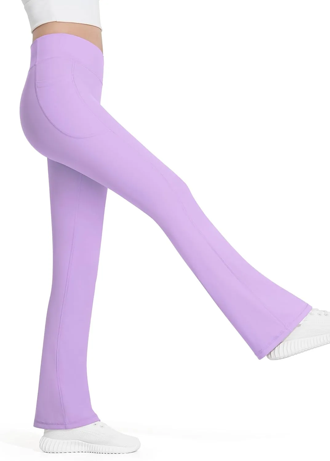 HASMES Girls Flare Leggings with Pockets Kids Bell Bottom High Waisted Flare Yoga Pants for Dance Activewear