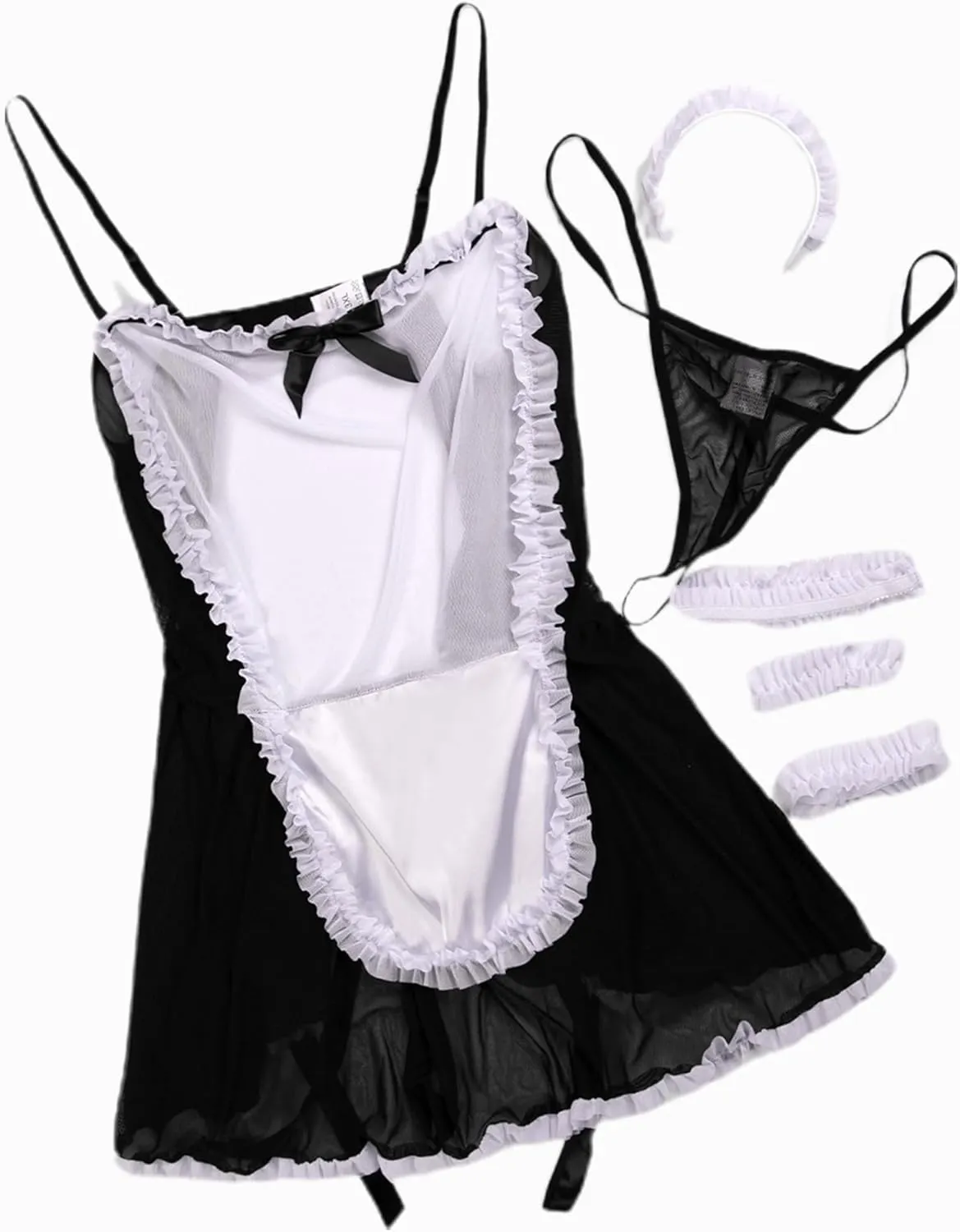 Hilinker Womens Plus Size Sexy Maid Costume Set 5 Piece Lace Lingerie Dress Cosplay Outfits