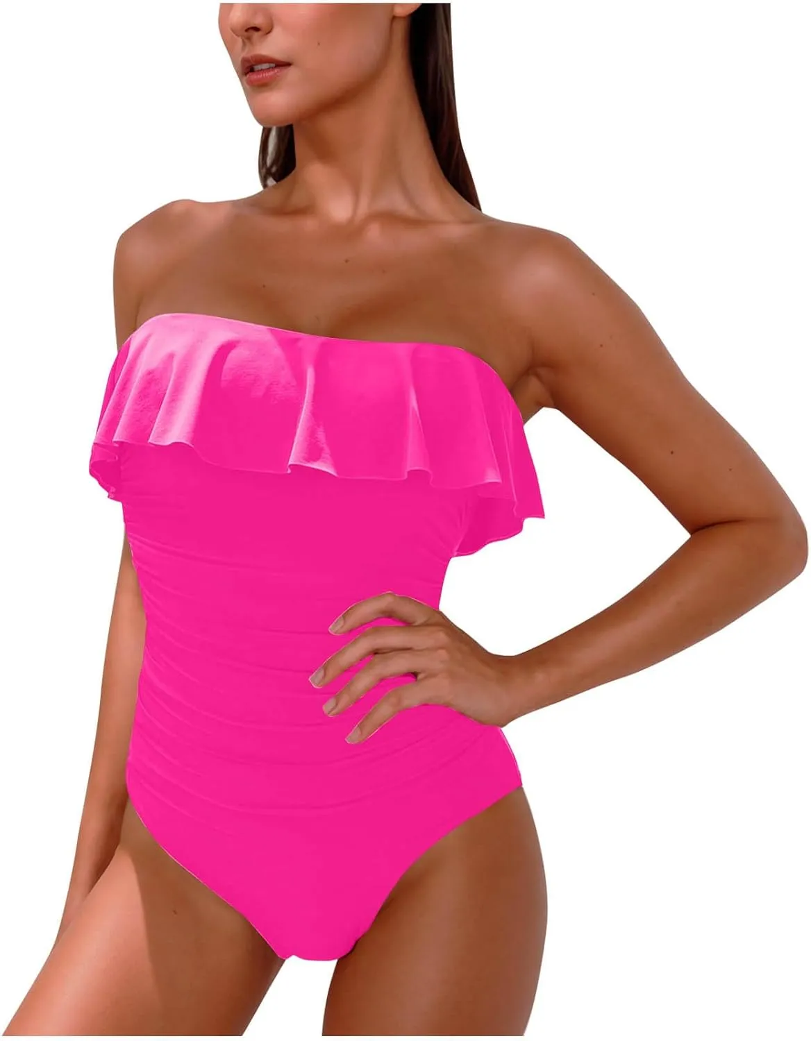 hlysgo Swim Suits for Women 2025 Tummy Control One Piece Bathing Suit Modest Cute Slimming Flattering Ruffle Ladies Swimwear