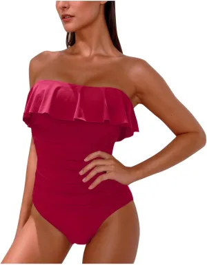 hlysgo Swim Suits for Women 2025 Tummy Control One Piece Bathing Suit Modest Cute Slimming Flattering Ruffle Ladies Swimwear