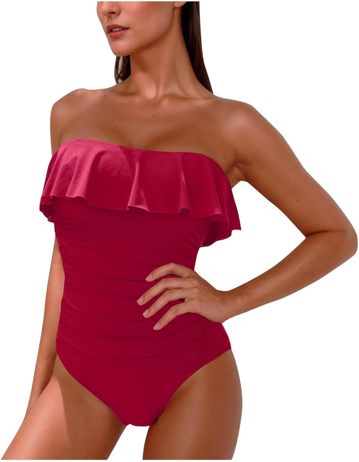 hlysgo Swim Suits for Women 2025 Tummy Control One Piece Bathing Suit Modest Cute Slimming Flattering Ruffle Ladies Swimwear