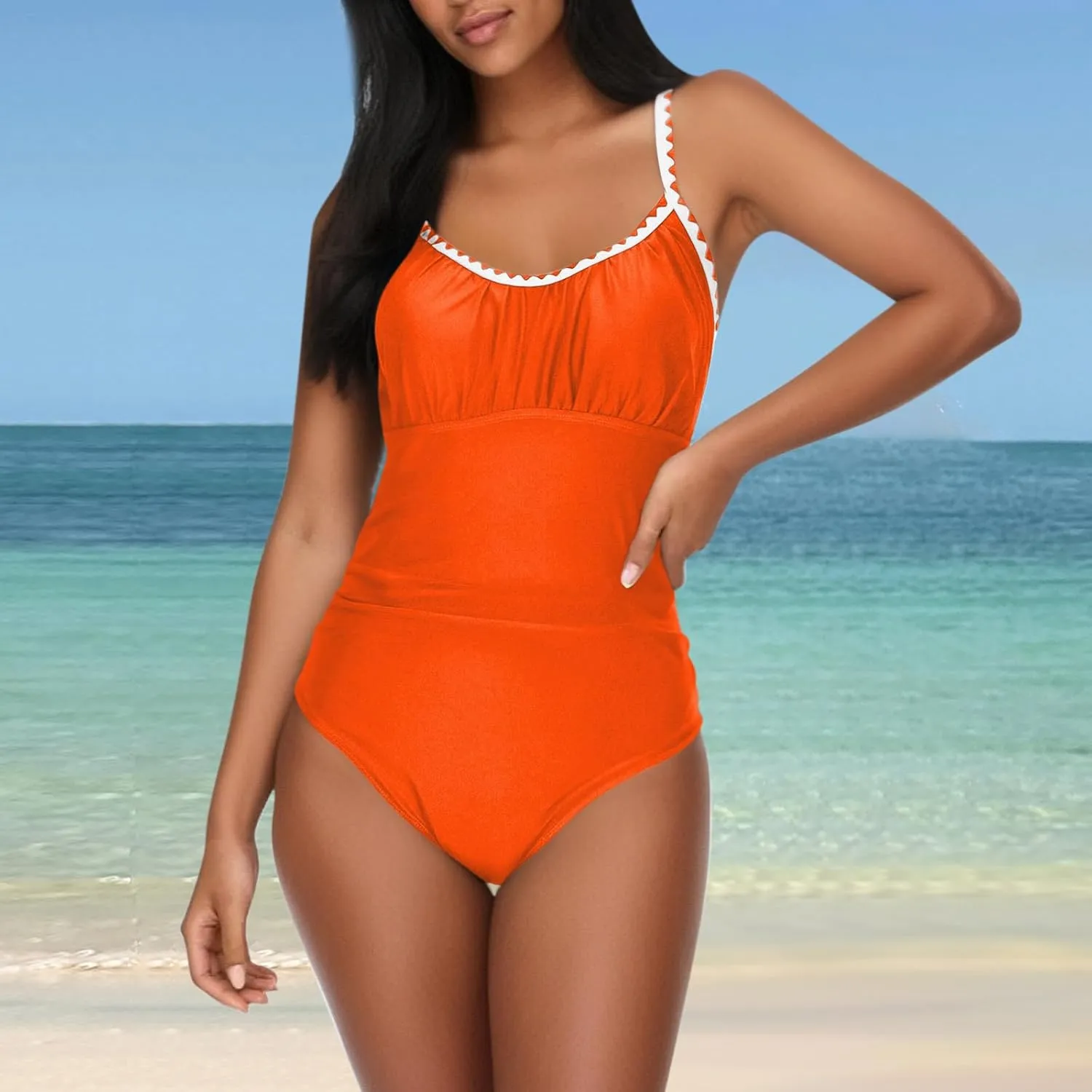 hlysgo Swimming Suits for Women One Piece Swimsuit Tummy Control Modest Bathing Suits 2025 Trendy Spaghetti Straps Swimwear