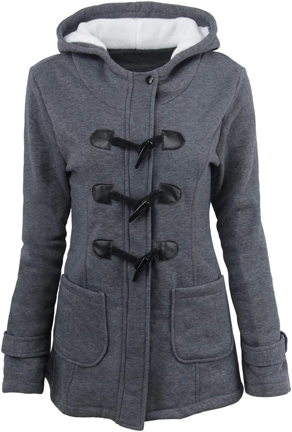 Hooded Horn Fleece Jacket for Women Classic Fashion Thicken Padded Coat Winter Warm Sherpa Lined Parkas Outerwear