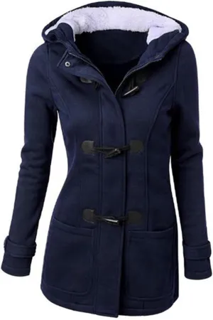 Hooded Horn Fleece Jacket for Women Classic Fashion Thicken Padded Coat Winter Warm Sherpa Lined Parkas Outerwear