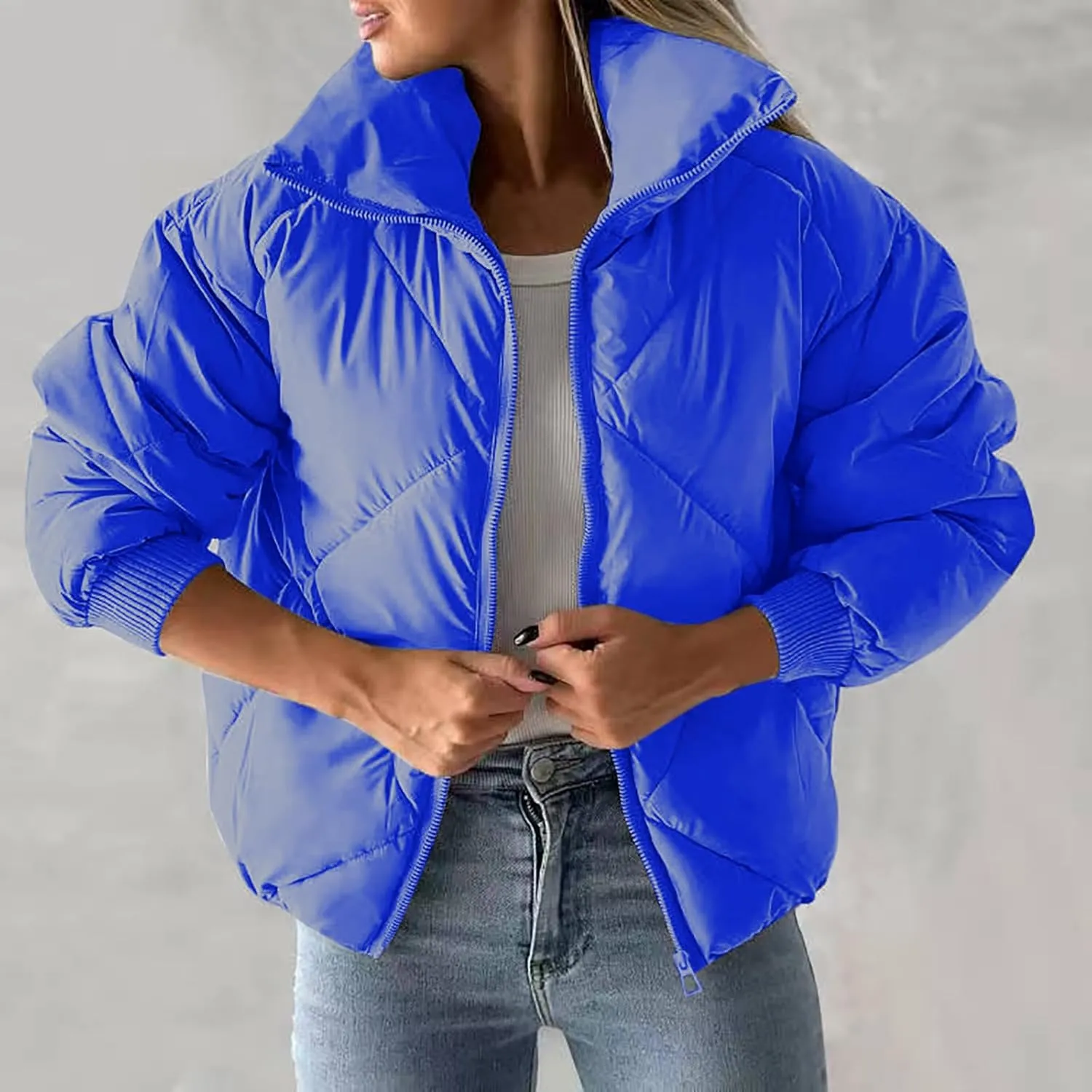 Hoodies for Women Fleece Lined Full Zip Puffer Jacket Lightweight Winter Coats Plus Size Versatile Going Out Parka