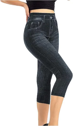 Jeggings for Women Tummy Control Pull on Stretchy Jeans High Waisted Skinny Jean Leggings Capri Jeans for Women