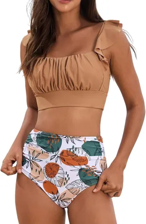 JJHAEVDY Bikini Sets for Women Tummy Control High Waisted Swimsuits Solid Two Piece Bathing Suits Modest Summer Bathing Suit
