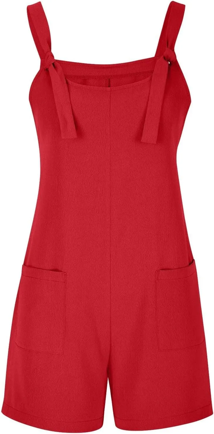 Jumpsuit for Women Linen Short Overalls Summer Beach Sleeveless Jumpers Loose Adjustable Rompers Jumpsuits