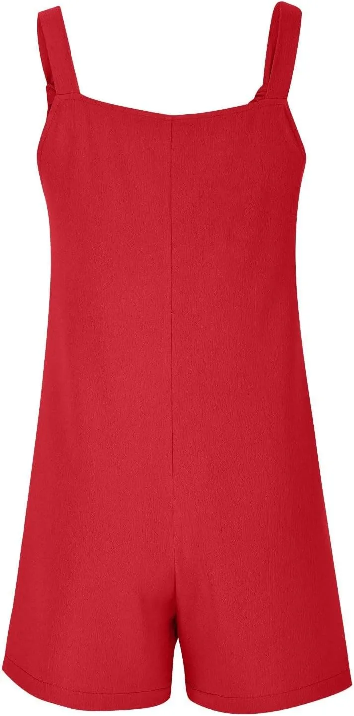 Jumpsuit for Women Linen Short Overalls Summer Beach Sleeveless Jumpers Loose Adjustable Rompers Jumpsuits