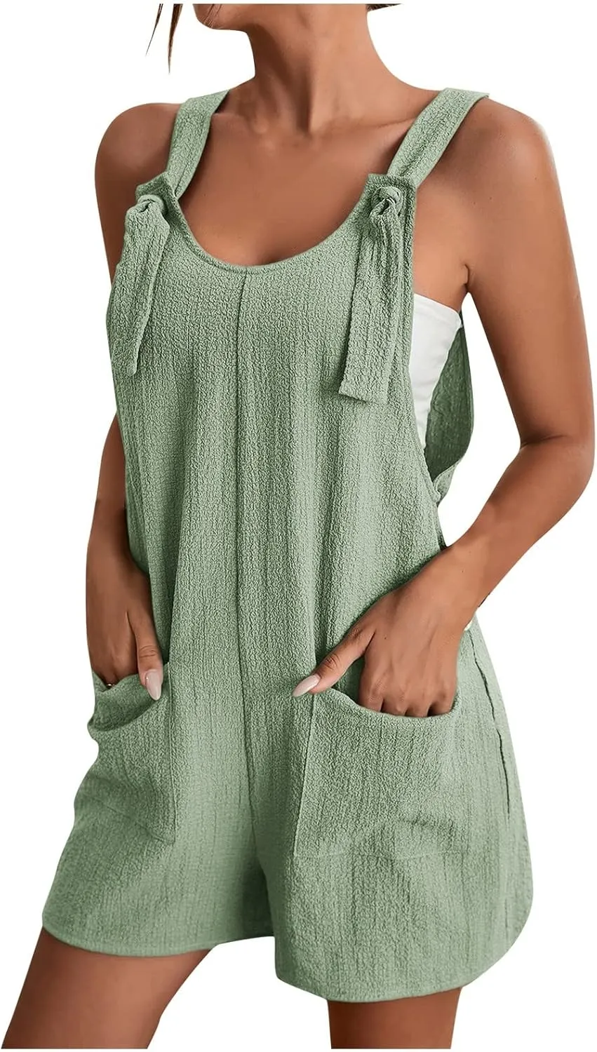 Jumpsuit for Women Linen Short Overalls Summer Beach Sleeveless Jumpers Loose Adjustable Rompers Jumpsuits