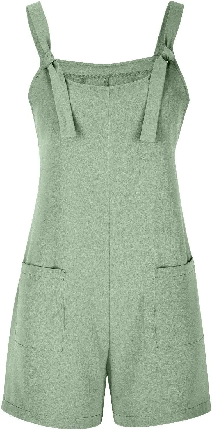 Jumpsuit for Women Linen Short Overalls Summer Beach Sleeveless Jumpers Loose Adjustable Rompers Jumpsuits
