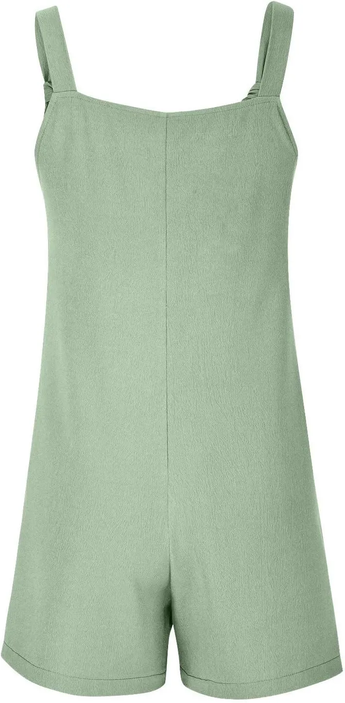 Jumpsuit for Women Linen Short Overalls Summer Beach Sleeveless Jumpers Loose Adjustable Rompers Jumpsuits