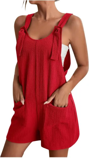Jumpsuit for Women Linen Short Overalls Summer Beach Sleeveless Jumpers Loose Adjustable Rompers Jumpsuits