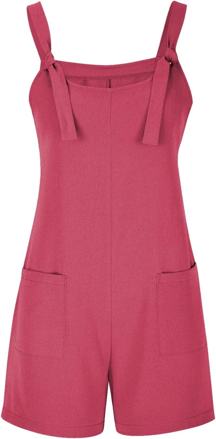 Jumpsuit for Women Linen Short Overalls Summer Beach Sleeveless Jumpers Loose Adjustable Rompers Jumpsuits