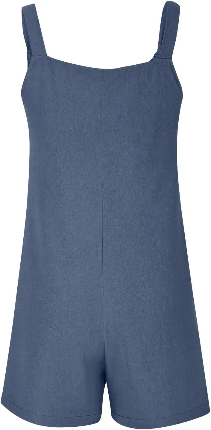 Jumpsuits for Women Linen Shorts Jumpsuits Summer Casual Sleeveless Romper Loose Adjustable Overalls with Pockets