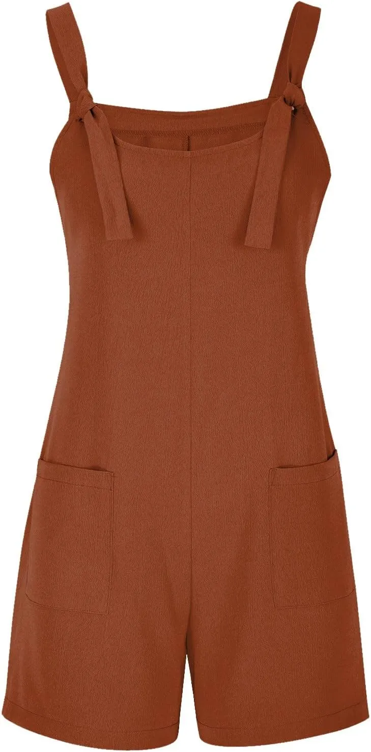 Jumpsuits for Women Linen Shorts Jumpsuits Summer Casual Sleeveless Romper Loose Adjustable Overalls with Pockets