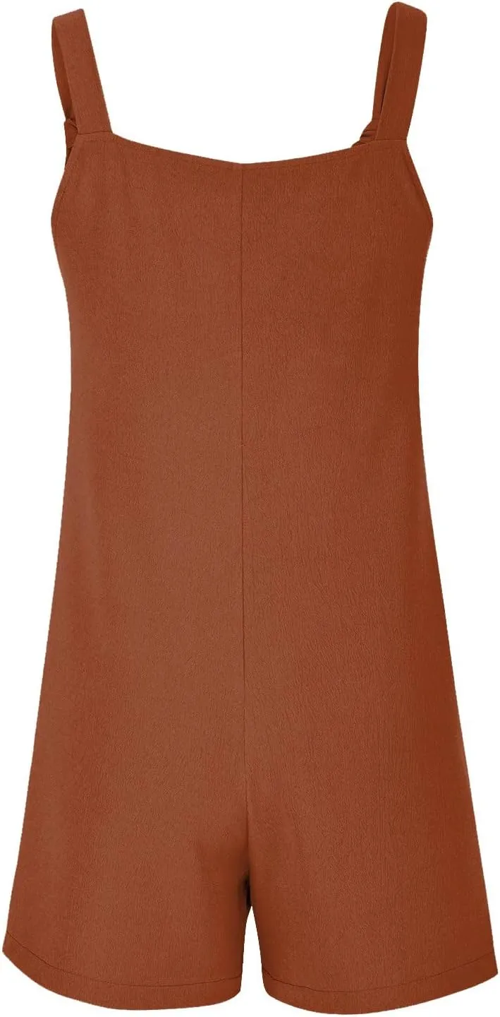 Jumpsuits for Women Linen Shorts Jumpsuits Summer Casual Sleeveless Romper Loose Adjustable Overalls with Pockets