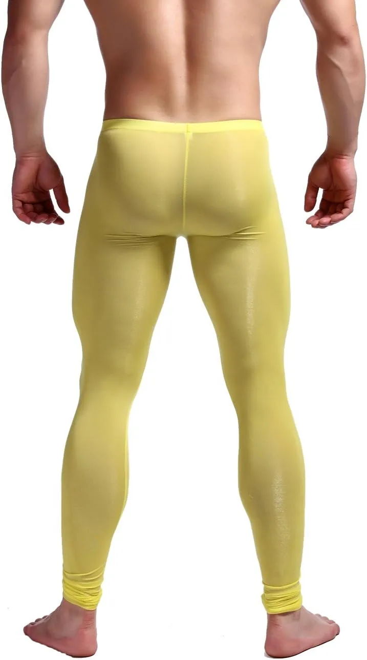 K-Men Men Ice Silk Underwear Low Rise Slim Legging Tight Pant Mesh Long Trousers