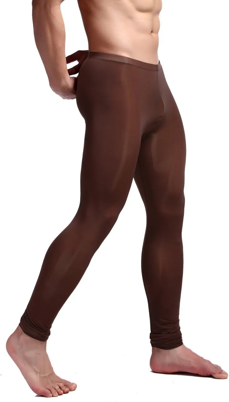 K-Men Men Ice Silk Underwear Low Rise Slim Legging Tight Pant Mesh Long Trousers