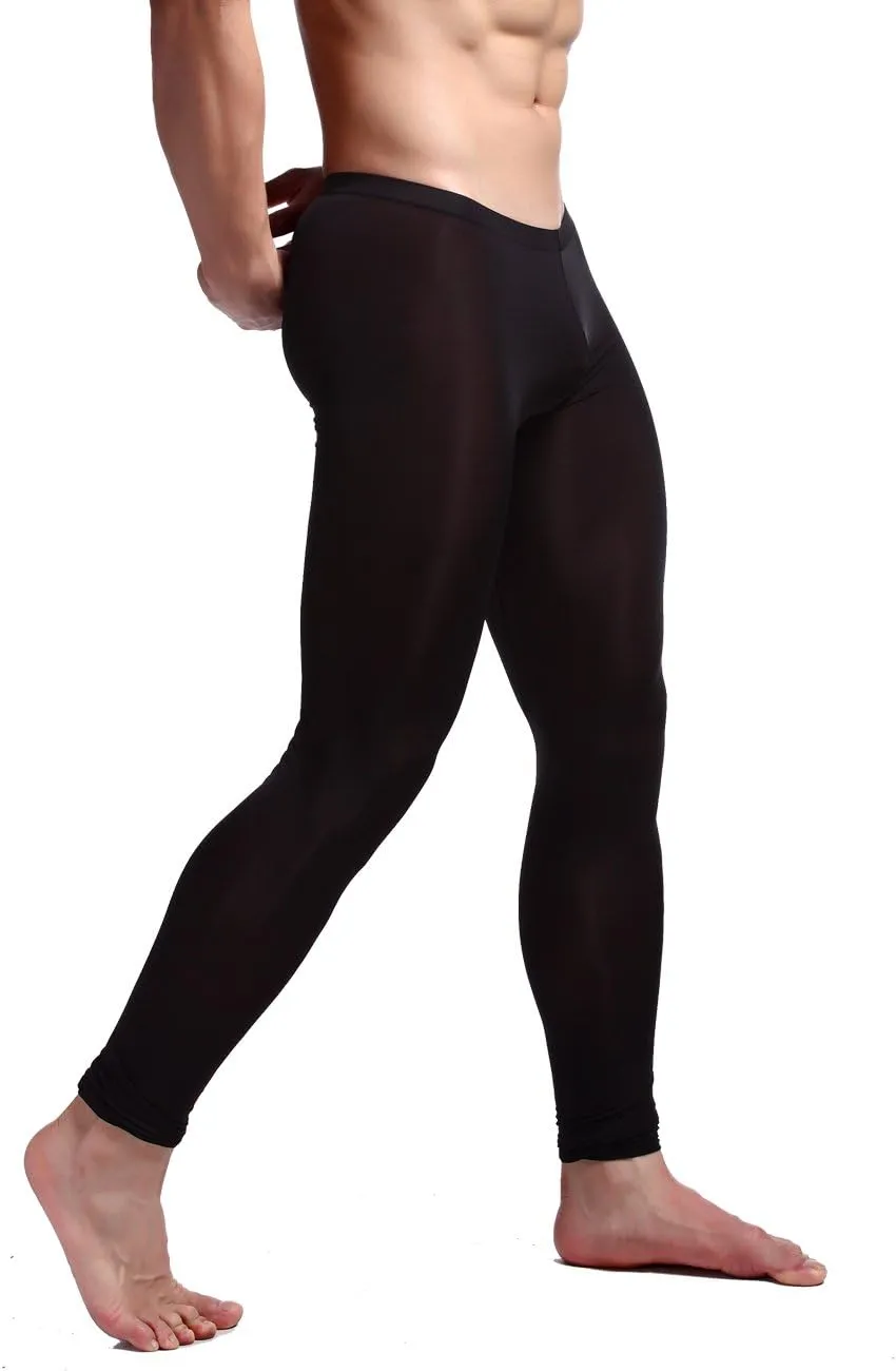 K-Men Men Ice Silk Underwear Low Rise Slim Legging Tight Pant Mesh Long Trousers