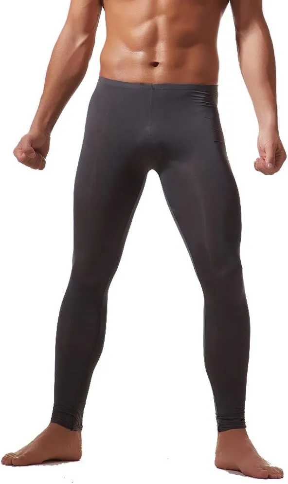 K-Men Men Ice Silk Underwear Low Rise Slim Legging Tight Pant Mesh Long Trousers