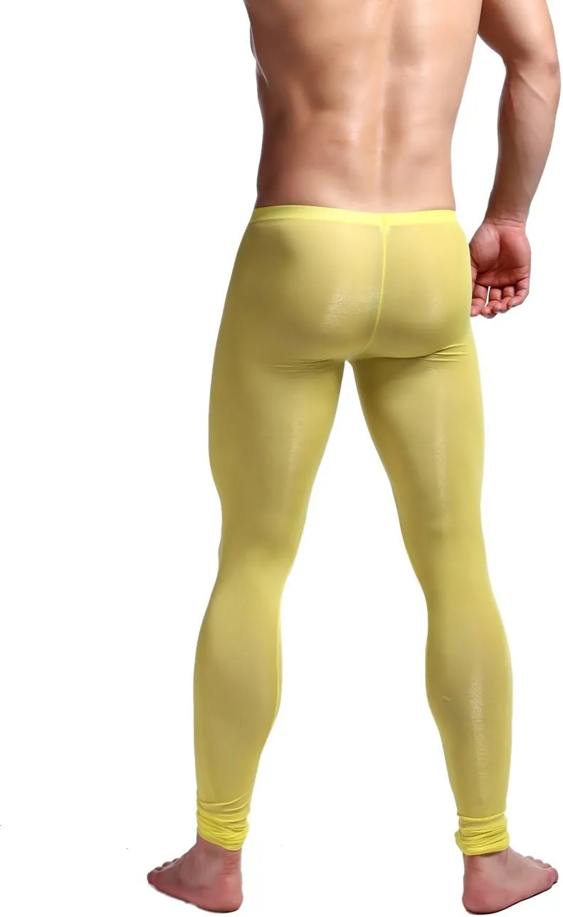 K-Men Men Ice Silk Underwear Low Rise Slim Legging Tight Pant Mesh Long Trousers