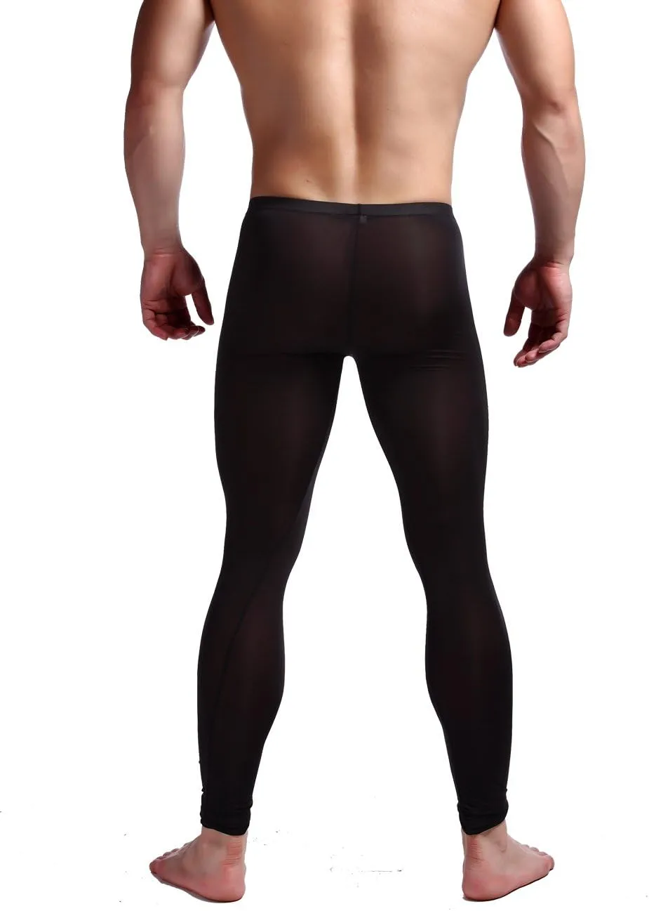 K-Men Men Ice Silk Underwear Low Rise Slim Legging Tight Pant Mesh Long Trousers
