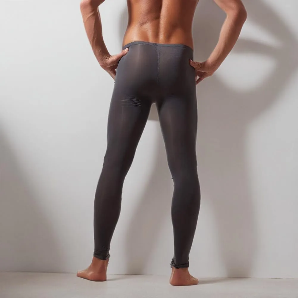K-Men Men Ice Silk Underwear Low Rise Slim Legging Tight Pant Mesh Long Trousers