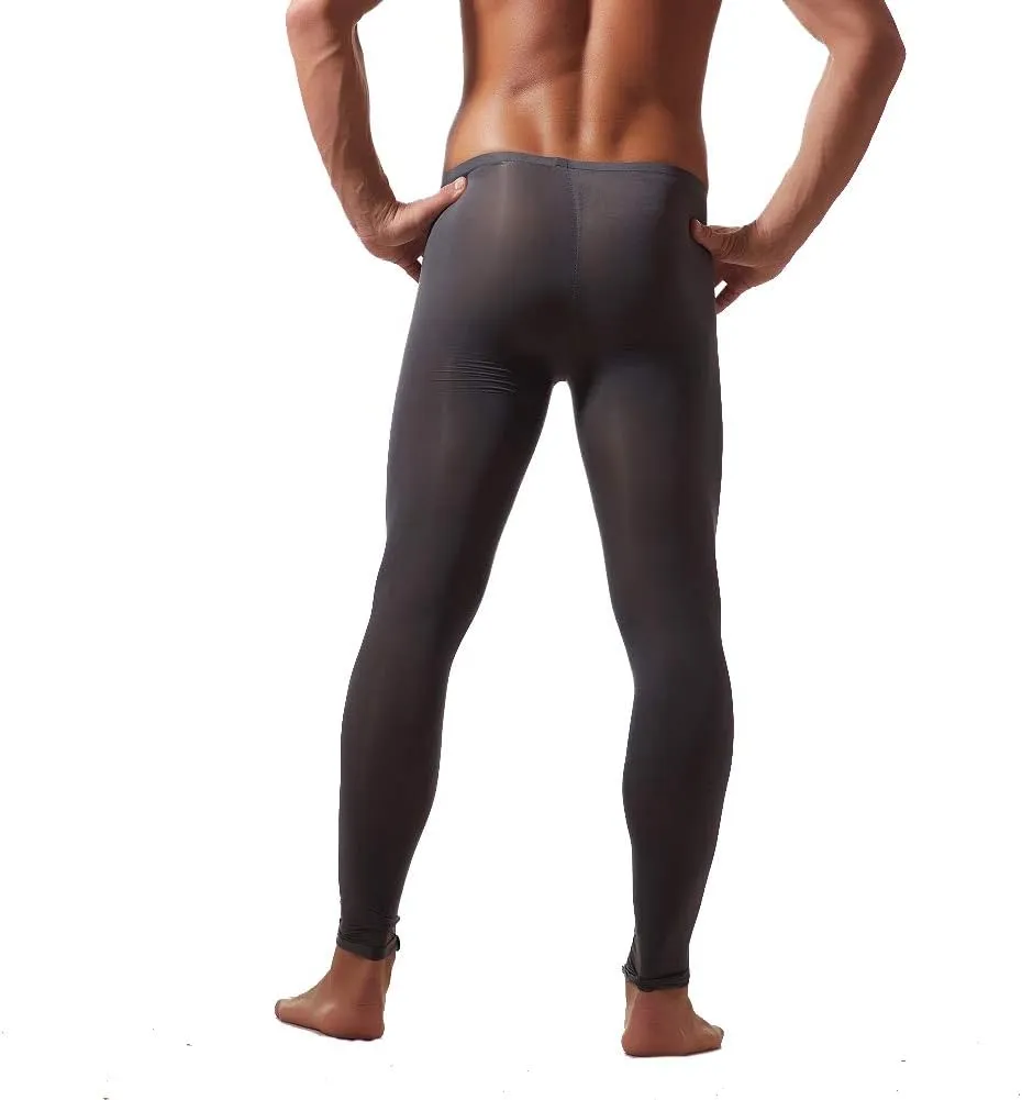 K-Men Men Ice Silk Underwear Low Rise Slim Legging Tight Pant Mesh Long Trousers