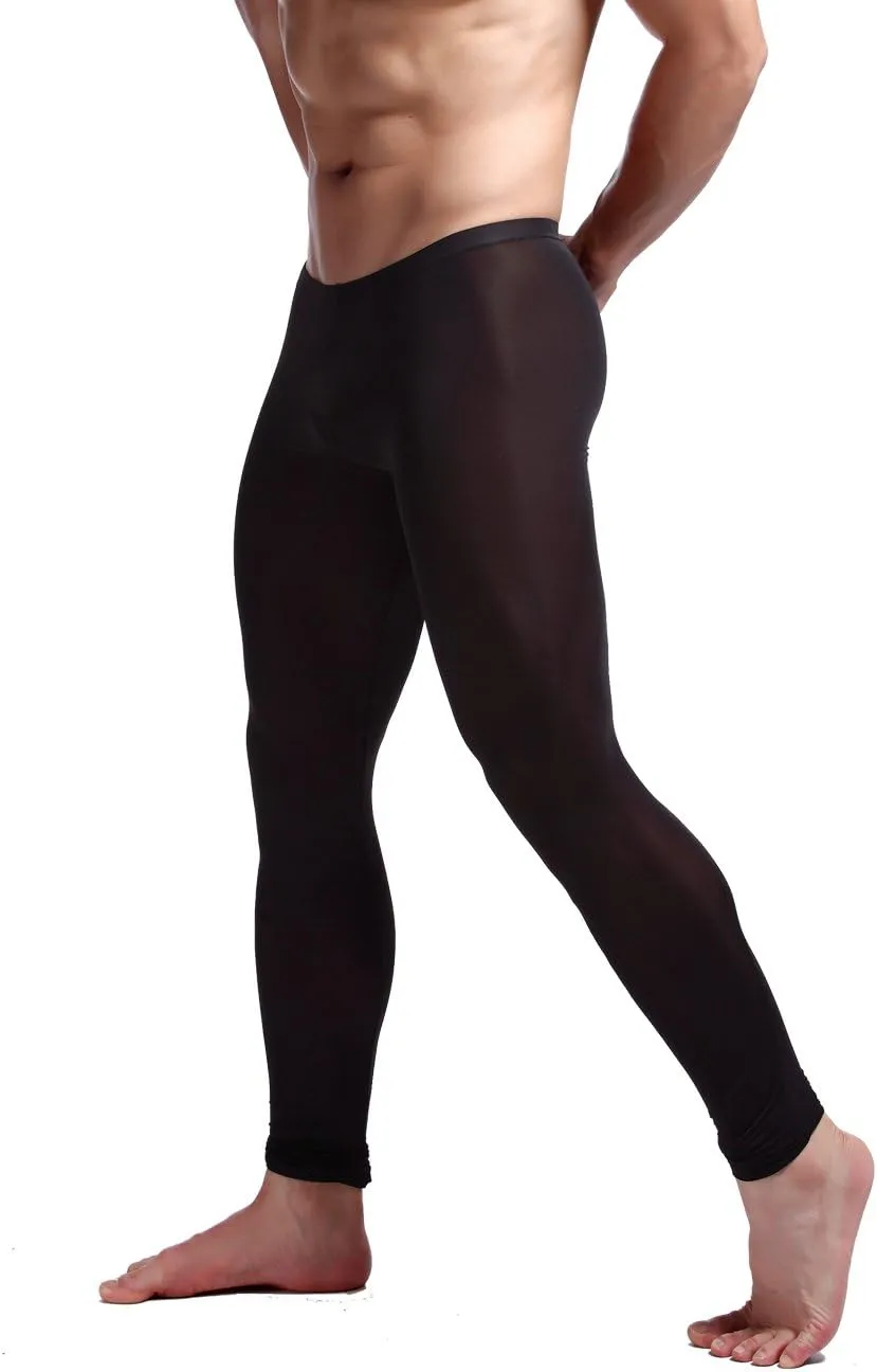 K-Men Men Ice Silk Underwear Low Rise Slim Legging Tight Pant Mesh Long Trousers