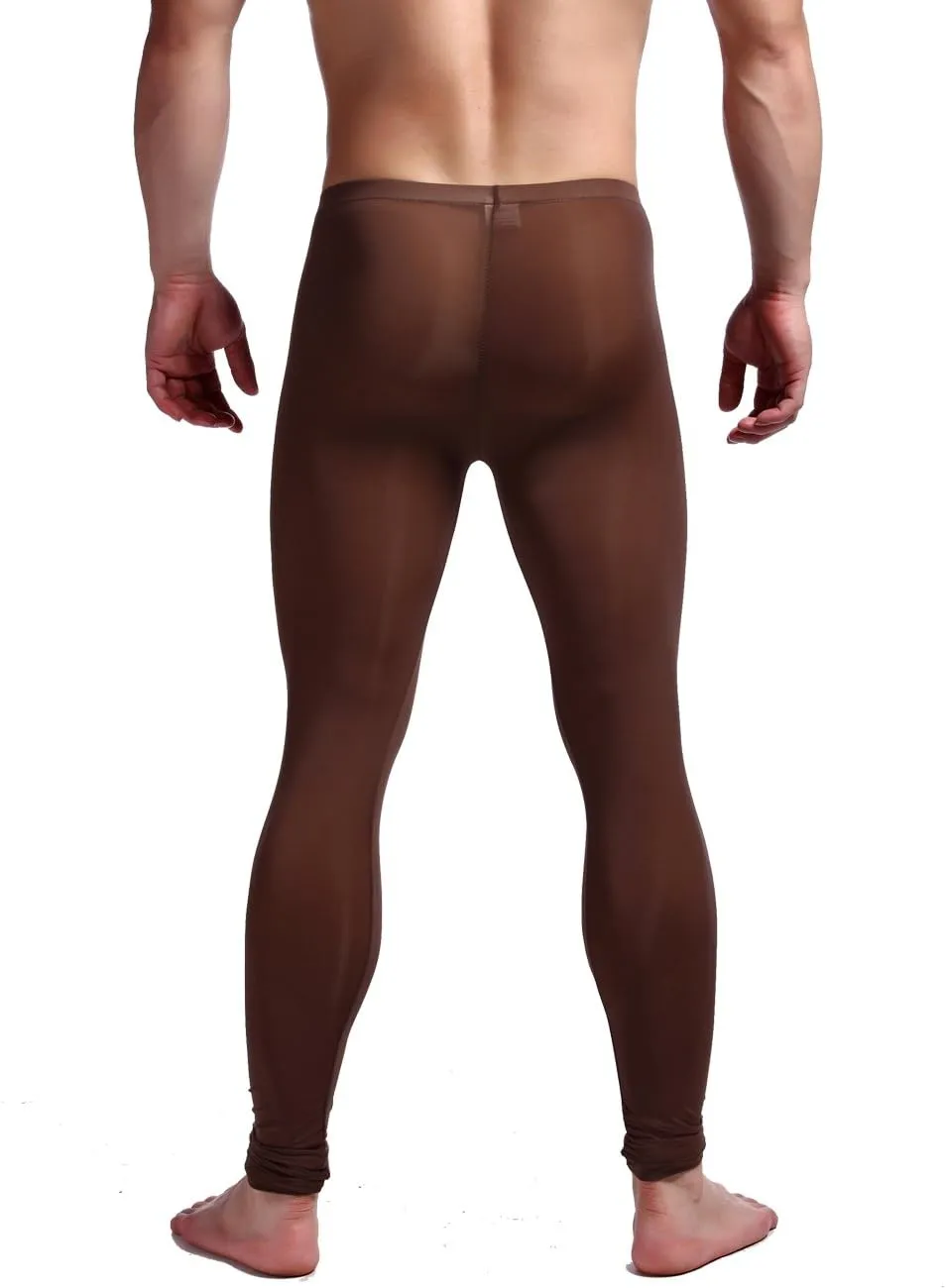 K-Men Men Ice Silk Underwear Low Rise Slim Legging Tight Pant Mesh Long Trousers