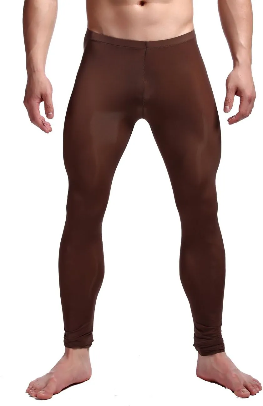 K-Men Men Ice Silk Underwear Low Rise Slim Legging Tight Pant Mesh Long Trousers